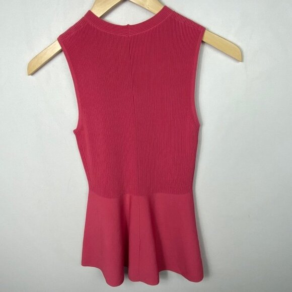 Theory Textured Gloss Shell Hot Pink Ribbed Knit Top Size XS Peplum Sleeveless - Picture 4 of 10